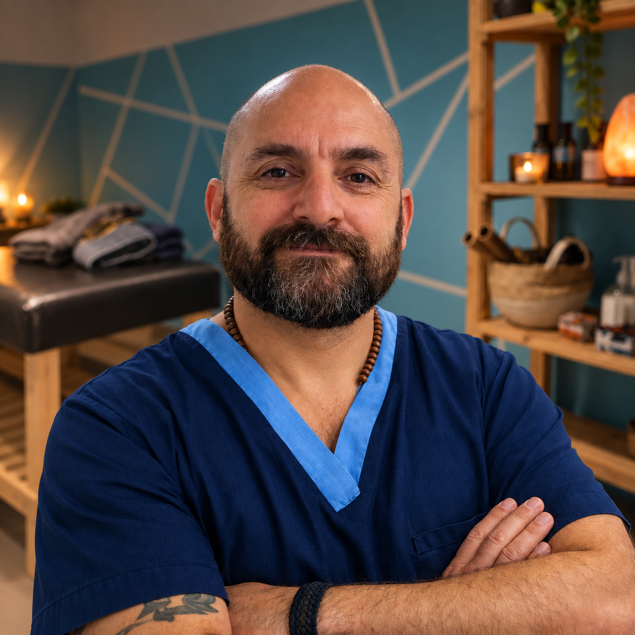 Mariano, masajista de La Trinidad Masajes, en el estudio